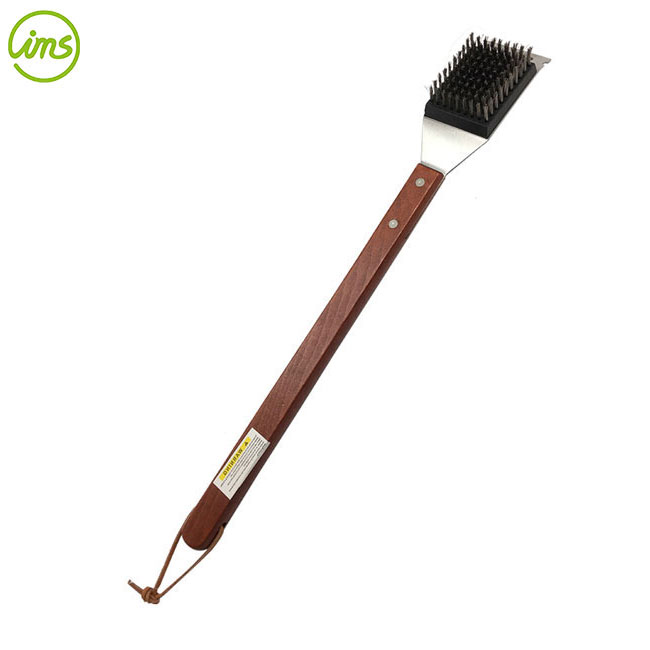 long bbq grill cleaning brush with rosewood handle | nylon bristles